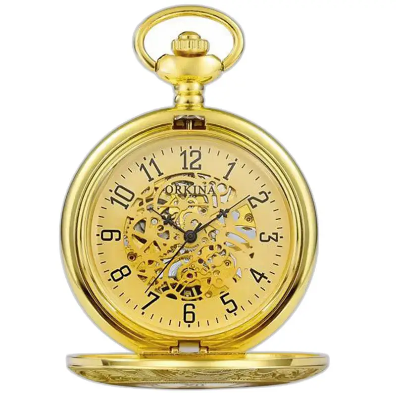 Orologio da tasca meccanico moderno ed elegante con un'elegante cassa in oro