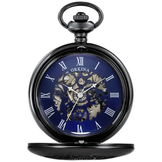 Orologio da tasca meccanico moderno ed elegante con un elegante design scheletrato nero