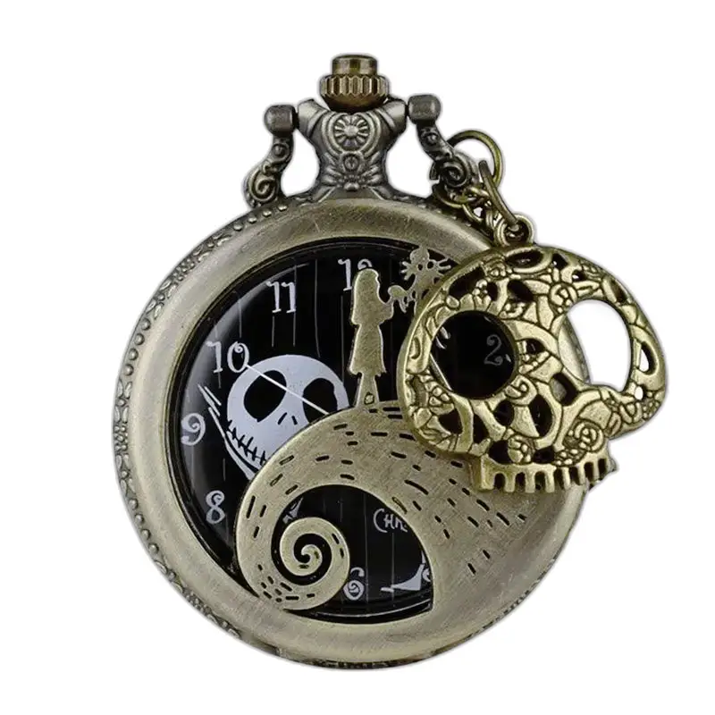 Orologio da tasca Nightmare Before Christmas con ciondolo a forma di teschio, stile vintage
