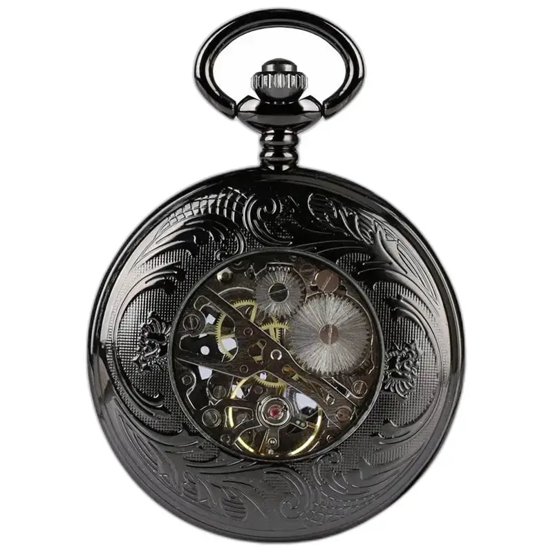 Orologio da tasca nero moderno ed elegante dal design elegante e decorato in nero