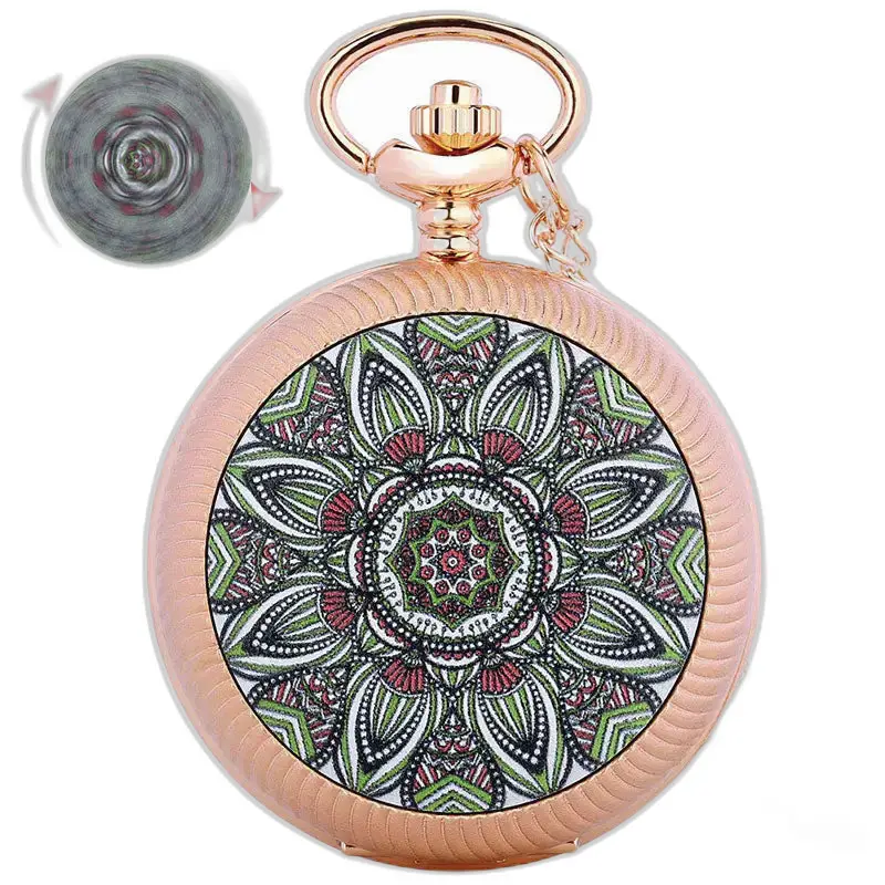 Orologio da tasca di lusso in oro smeraldo Fiori in argento con design mandala in oro rosa