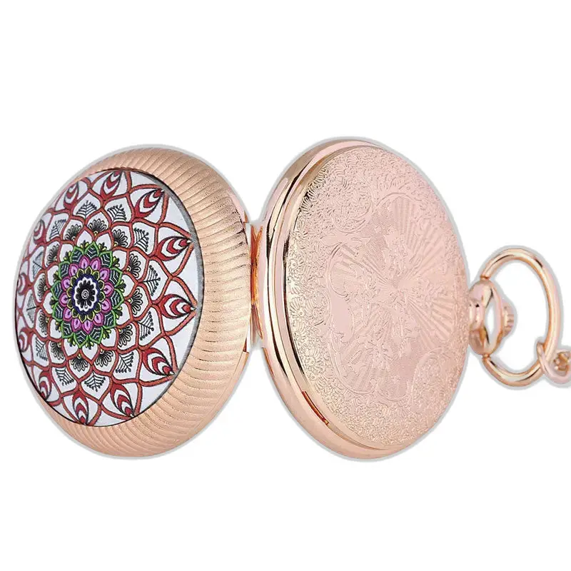 Montre à Gousset Or émeraude Luxe Poche Argent Fleurs avec design de mandala en or rose
