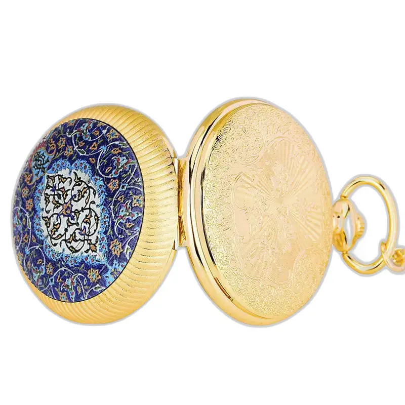 Montre à Gousset Or émeraude Luxe Poche Argent Fleurs ornée d’un motif floral doré
