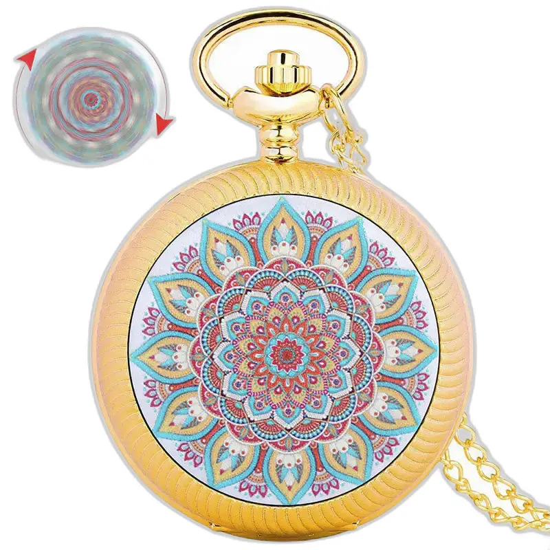 Orologio da tasca di lusso in oro smeraldo con design mandala e tasca con fiore in argento