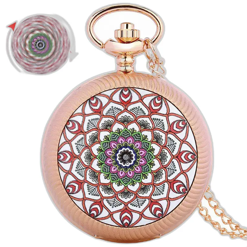 Orologio da tasca di lusso in oro smeraldo Fiori in argento con disegno mandala in oro rosa