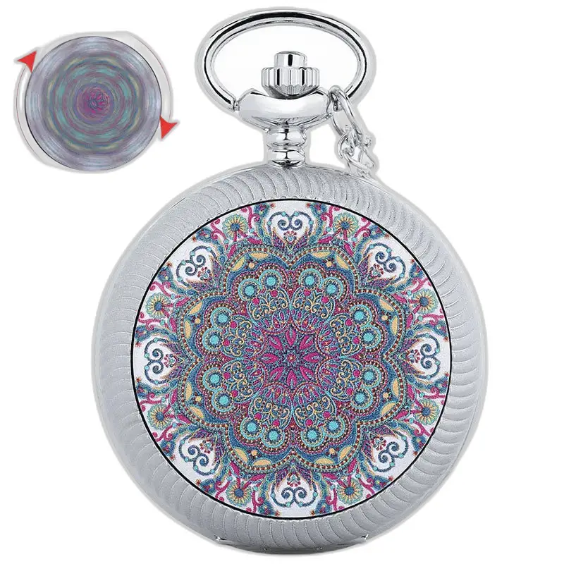 Orologio da tasca di lusso in oro smeraldo Fiori in argento con design mandala colorato