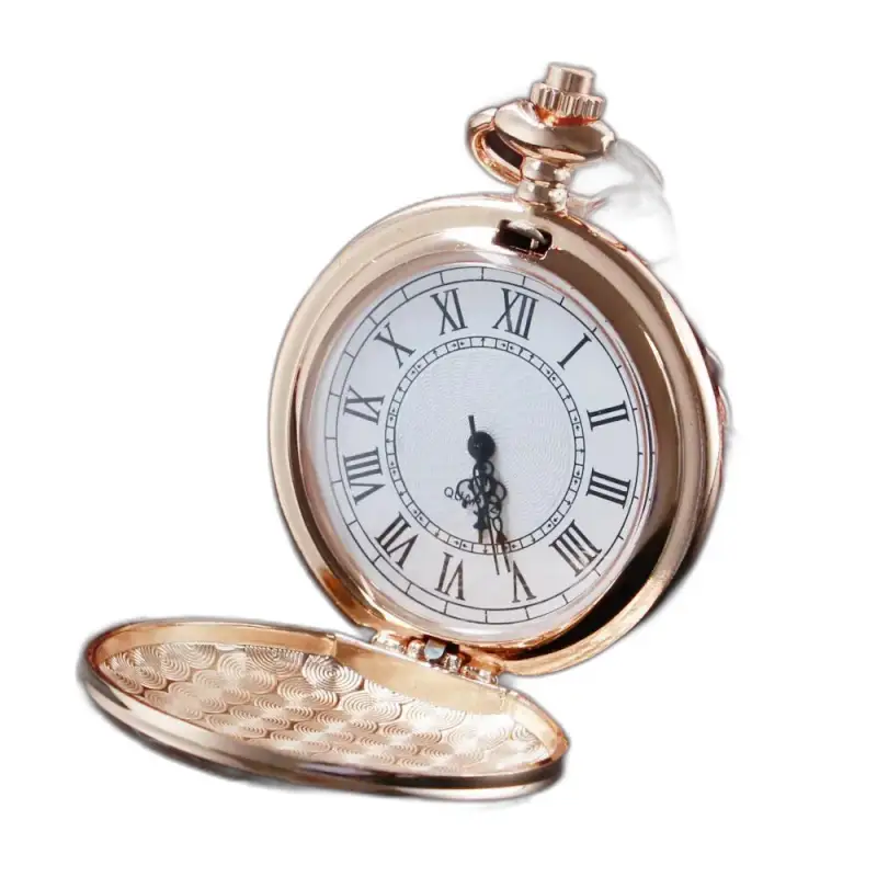 Orologio da tasca in oro con specchio al quarzo rosa, elegante e vintage