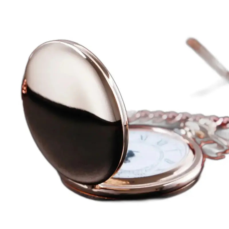 Orologio da tasca con specchio rosa al quarzo in oro rosa con coperchio aperto in oro rosa