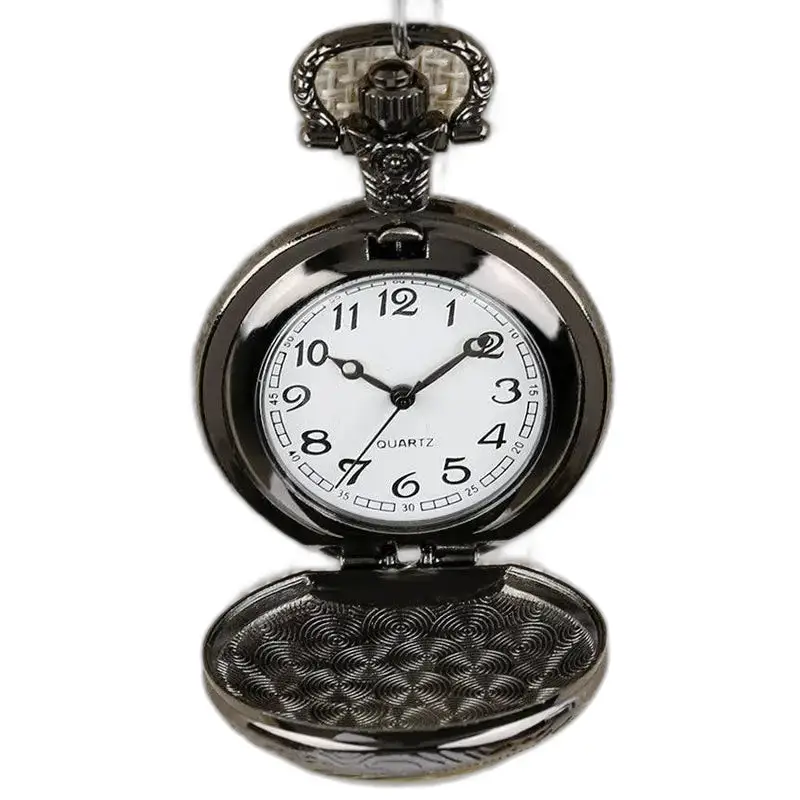 Orologio da tasca aperto in nero con catena lunga, modello Peace & Love