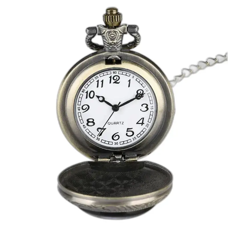 Orologio da tasca Peace & Love con catena lunga, stile antico aperto