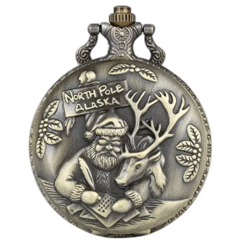 Orologio da tasca con design di Babbo Natale e renne, elegante orologio da tasca