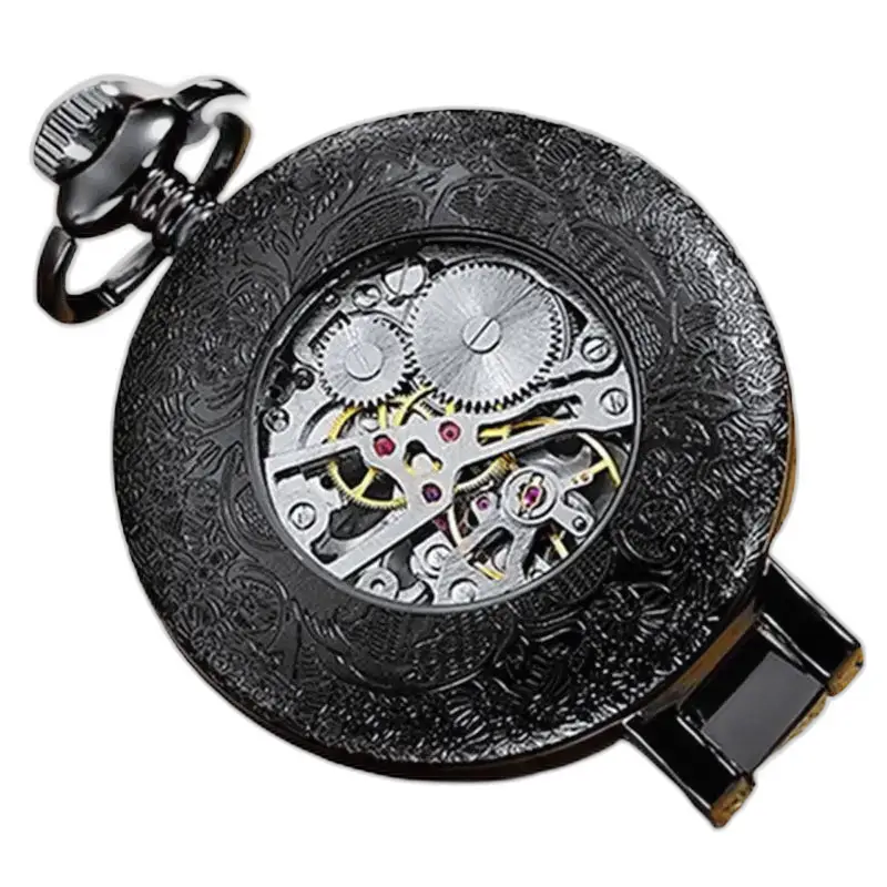 Antico orologio da tasca di lusso scheletrato con cassa nera e dettagli sofisticati