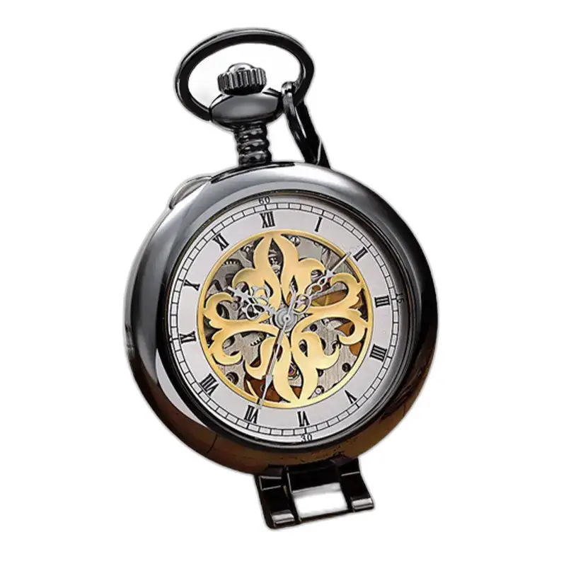 Antico orologio da tasca di lusso scheletrato in nero e oro, eleganza senza tempo