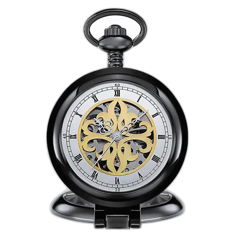 Orologio da tasca di lusso scheletrato antico con finitura nera e oro