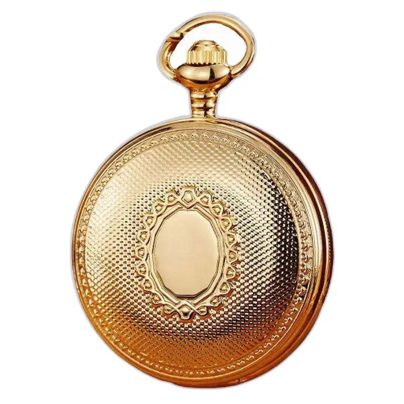 Orologio da tasca di lusso in rilievo in oro, elegante orologio in oro