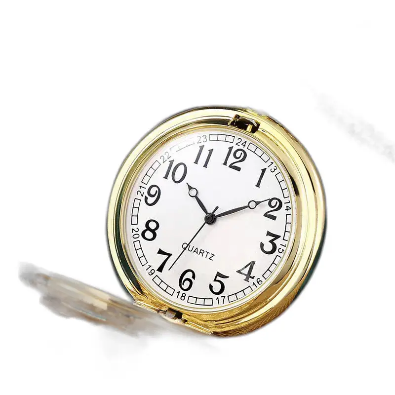 Orologio da tasca con pesce blu con perla bianca e quadrante bianco circondato da oro