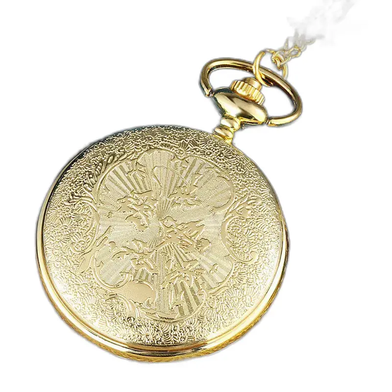 Orologio da tasca con pesce blu e perla bianca, orologio da tasca in oro decorato