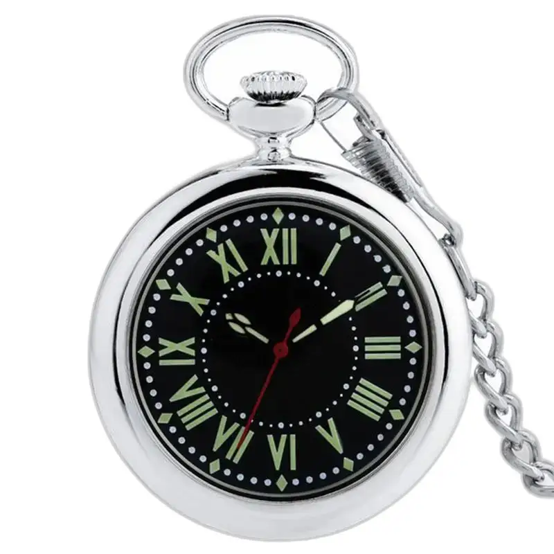 Orologio da tasca al quarzo argento con quadrante aperto ed eleganti numeri romani