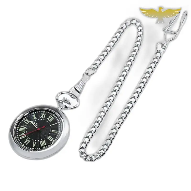 Orologio da tasca al quarzo argento con quadrante aperto ed elegante catena