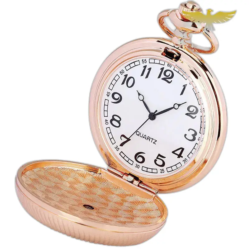 Orologio da tasca Luxe al quarzo con pietre di smeraldo e design in oro rosa