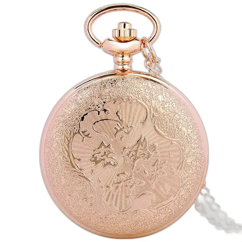 Orologio da tasca Luxe al quarzo in oro rosa con design inciso e pietre di smeraldo