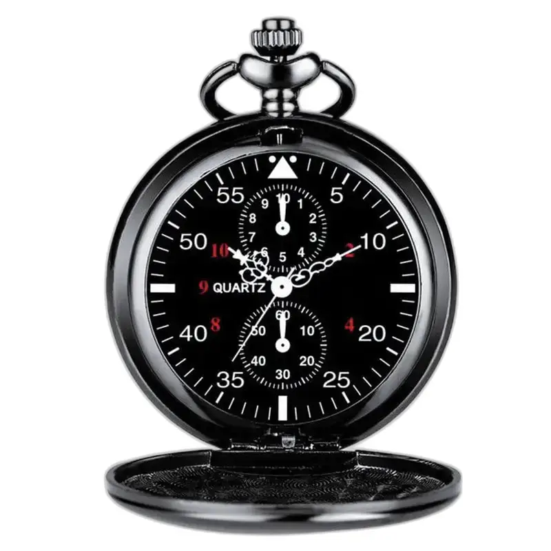 Orologio da tasca al quarzo moderno ed elegante con quadranti multipli e fondello nero