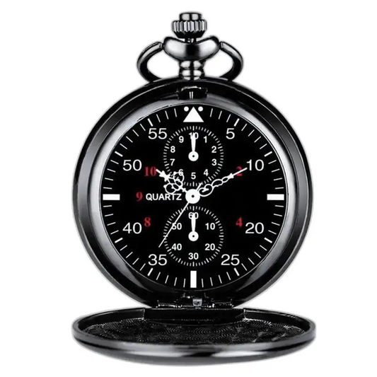Orologio da tasca al quarzo moderno ed elegante con quadranti multipli e fondello nero