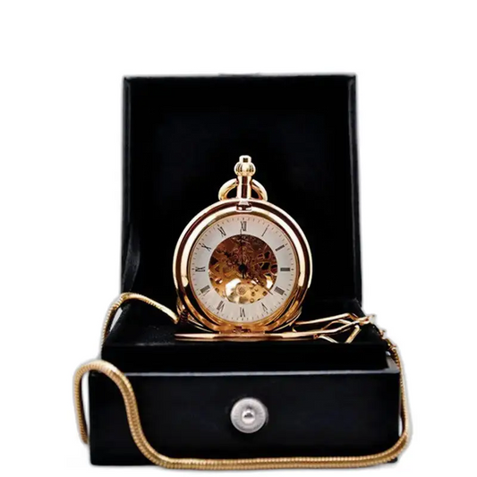 Orologio da tasca Royal Luxury Double Chasseur in scatola nera con catena d'oro
