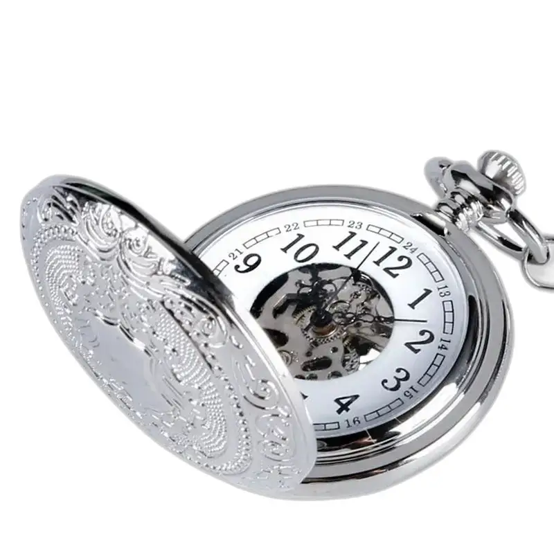 Orologio da tasca Royal Silver Case Chasseur Chic dall'elegante design meccanico