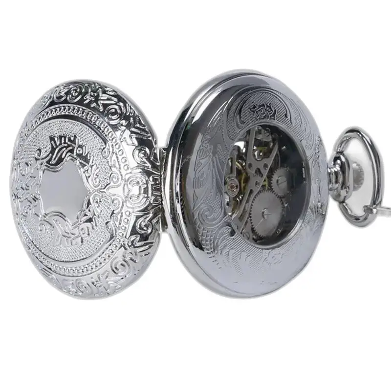 Orologio da tasca Royal Silver con meccanismo a vista e elegante cassa da cacciatore
