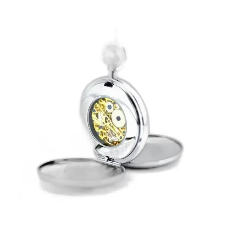Orologio da tasca Royale Double Mechanical Luxury in argento con meccanismo a vista