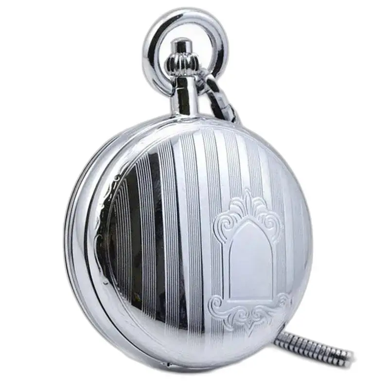 Orologio da tasca di lusso Royale doppio meccanico con design a strisce in argento