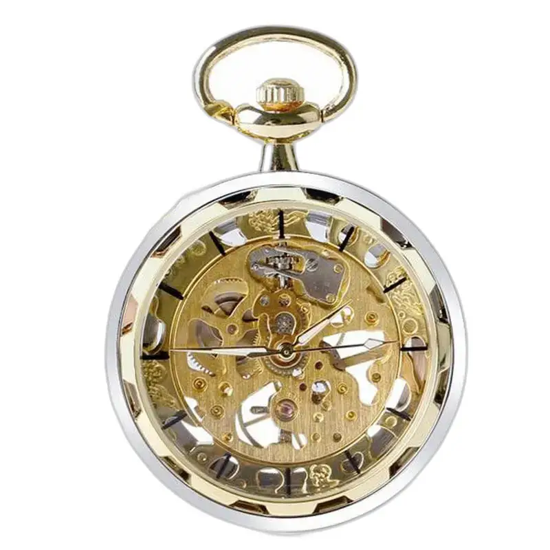 Orologio da tasca meccanico scheletrato di lusso in oro e argento dal design sofisticato