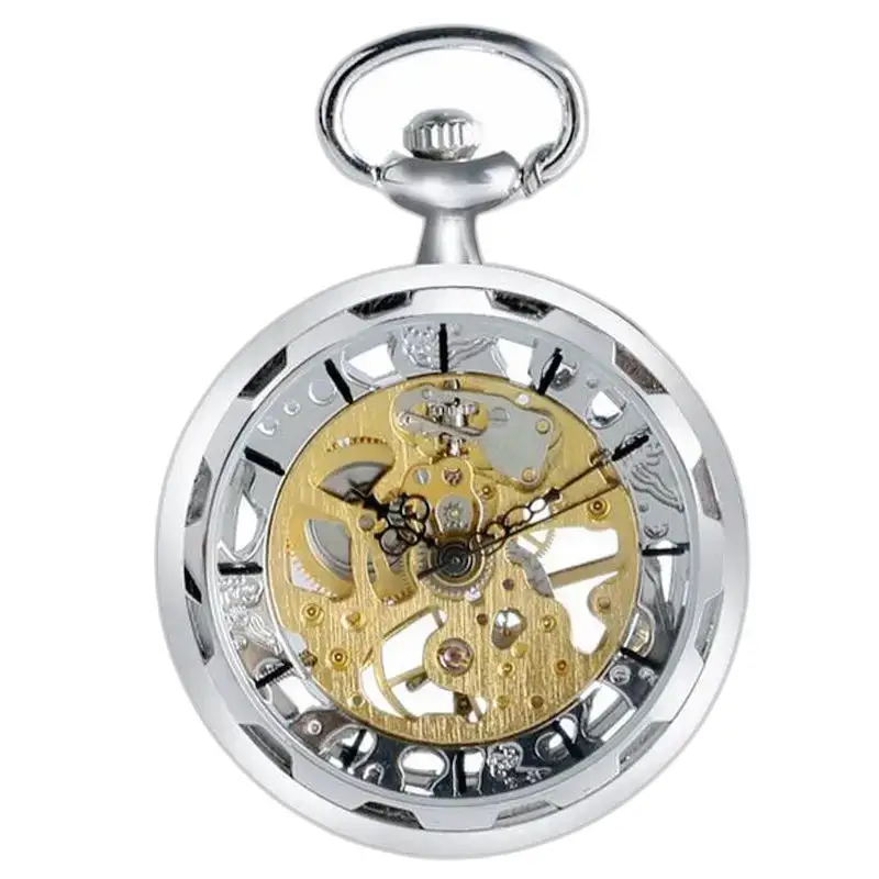 Orologio da tasca meccanico scheletrato di lusso in argento dal design sofisticato