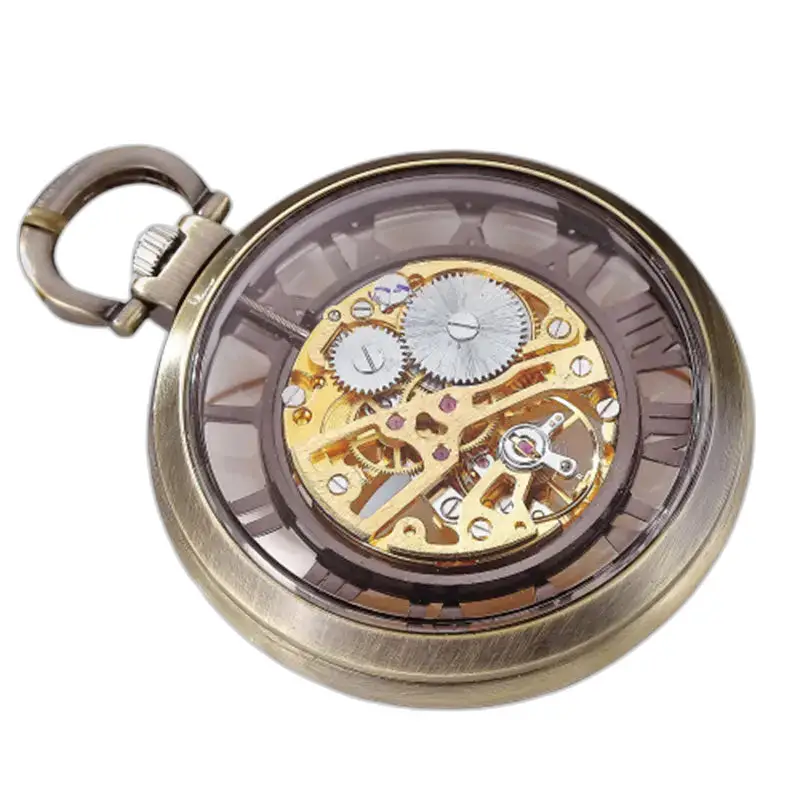 Orologio da tasca meccanico scheletrato di lusso con quadrante trasparente e design elegante