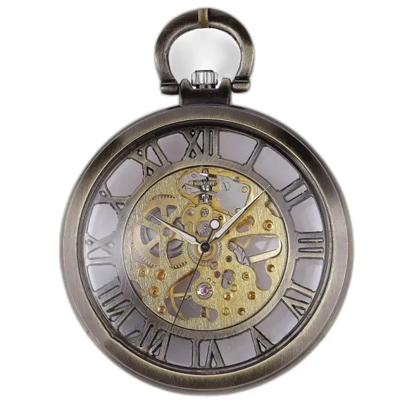 Orologio da tasca meccanico scheletrato in bronzo di lusso con dettagli raffinati