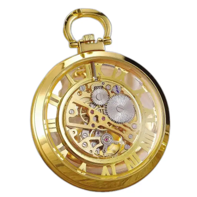 Orologio da tasca meccanico scheletrato di lusso con cassa in oro e design elegante