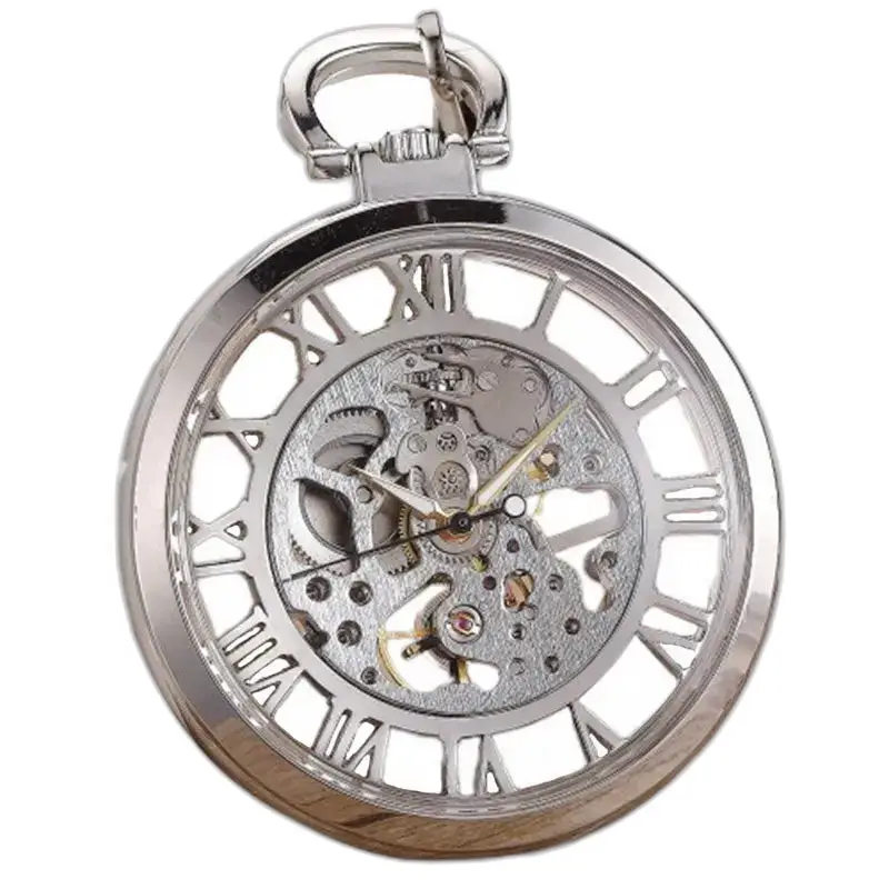 Orologio da tasca meccanico scheletrato di lusso con cassa in argento e meccanismo a vista
