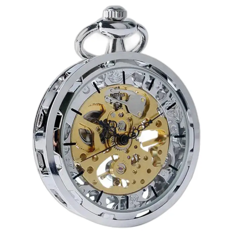 Orologio da tasca meccanico scheletrato di lusso dal design argento elegante e sofisticato
