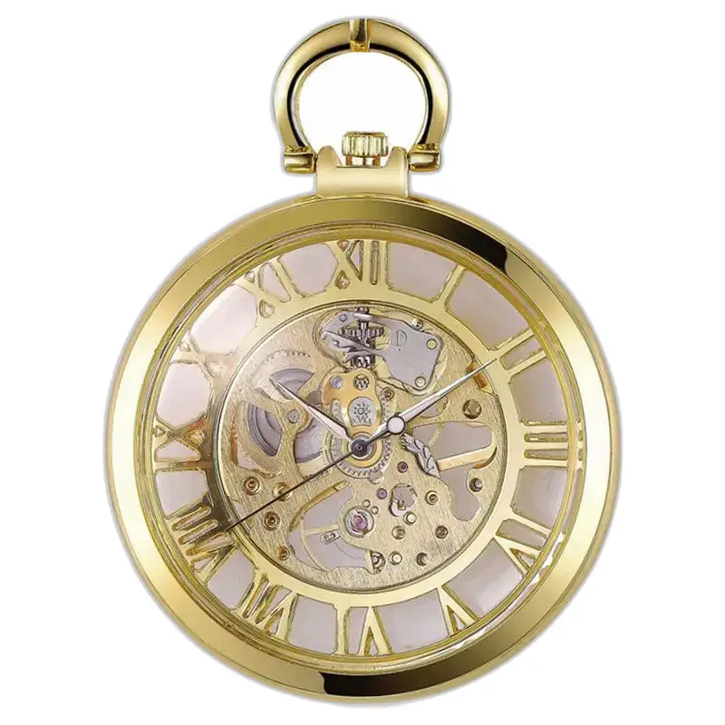 Orologio da tasca meccanico scheletrato di lusso in tonalità oro, elegante e raffinato