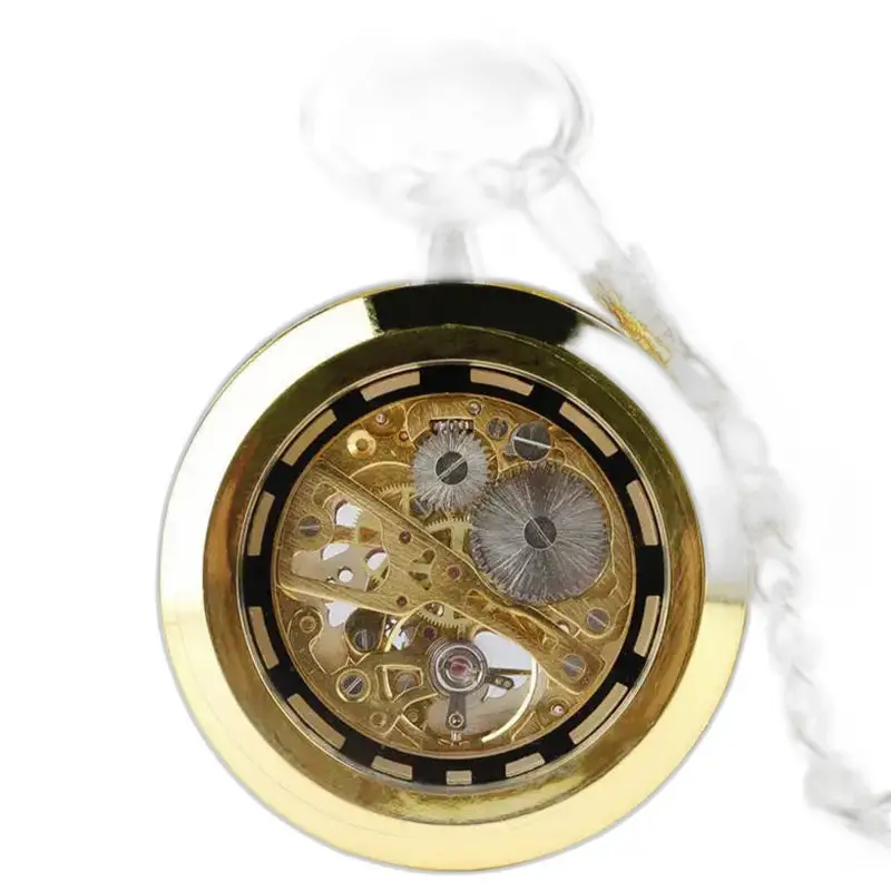 Orologio da tasca meccanico scheletrato da uomo di lusso con quadrante dorato e dettagli raffinati