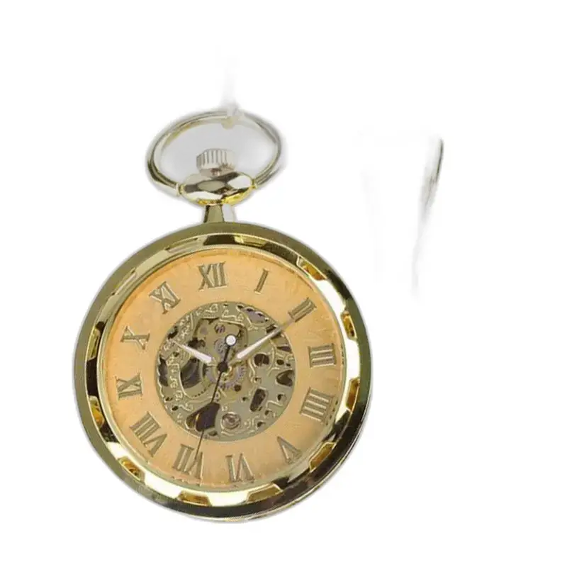 Orologio da tasca meccanico scheletrato di lusso da uomo in oro con ingranaggi a vista