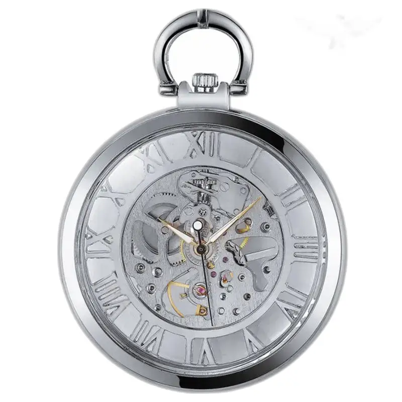 Orologio da tasca meccanico scheletrato in argento di lusso dal design elegante e sofisticato