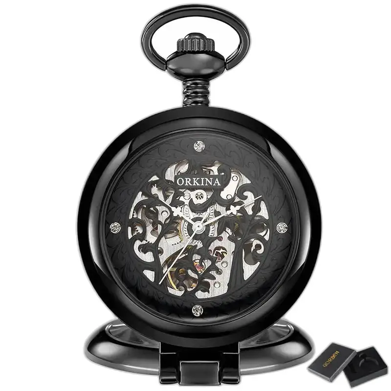 Orologio da tasca scheletrato meccanico in oro di lusso, elegante tasca scheletrata antica