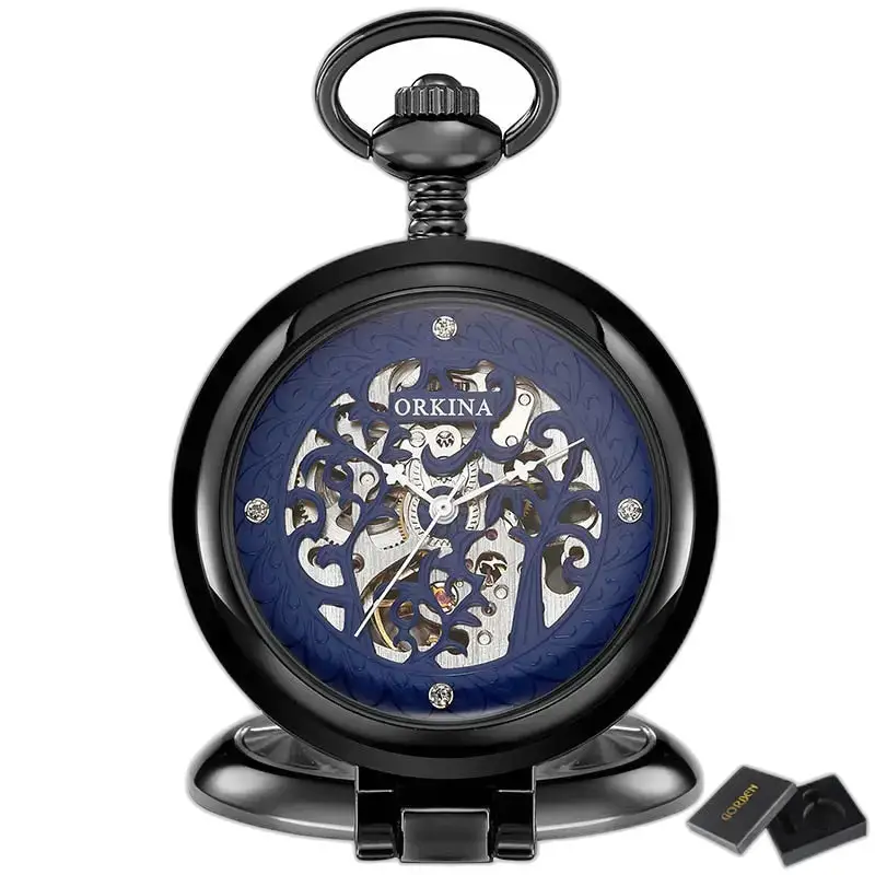 Orologio da tasca scheletrato meccanico in oro di lusso, elegante tasca scheletrata antica