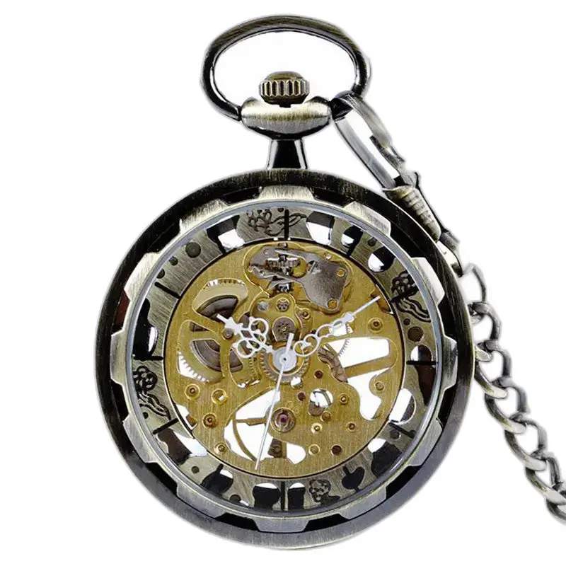 Moderno orologio da tasca scheletrato con catena ed elegante movimento meccanico