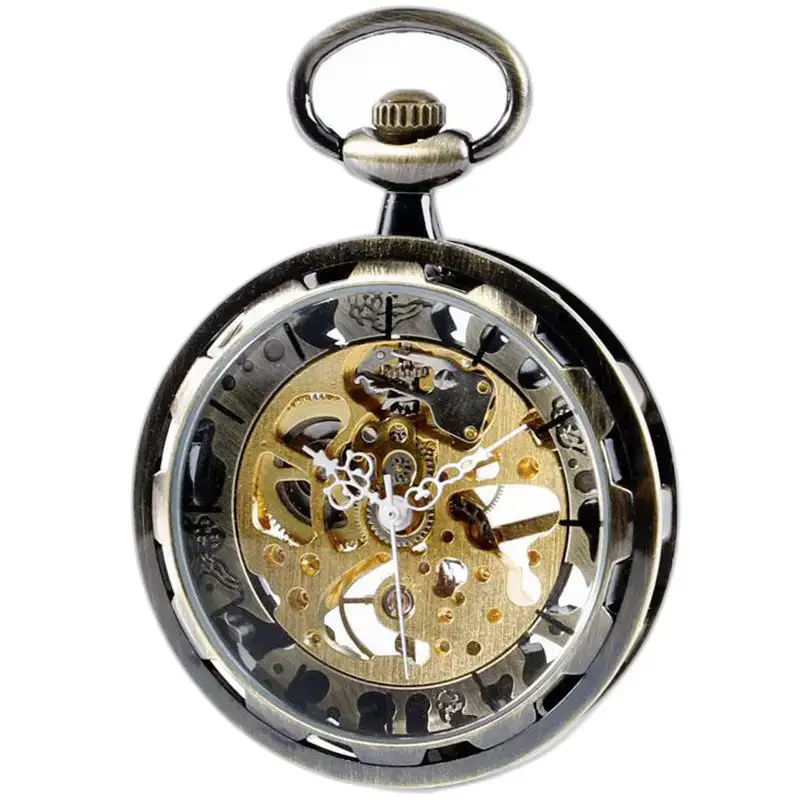 Orologio da tasca moderno con tasca scheletrata e movimento meccanico in bronzo