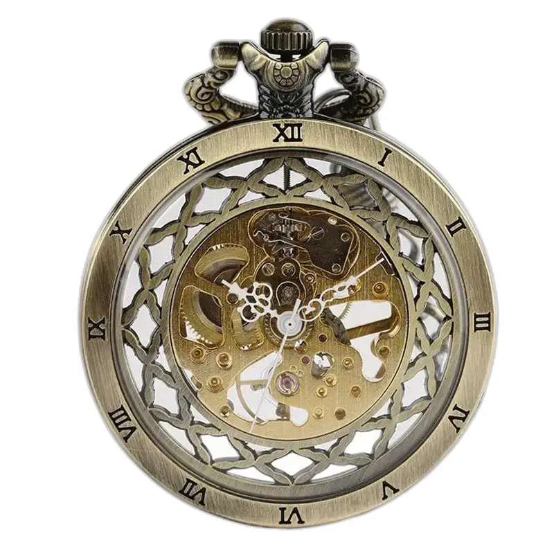 Orologio da tasca scheletrato rotondo di lusso in bronzo, stile esclusivo ed elegante