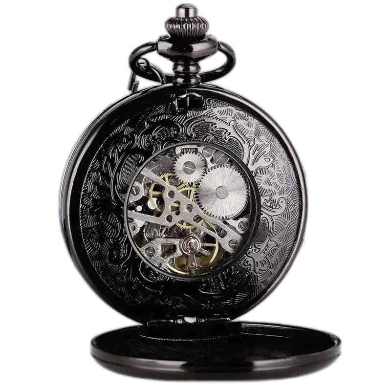 Elegante orologio da tasca Steampunk Double Demi Hunter con un elegante sfondo nero