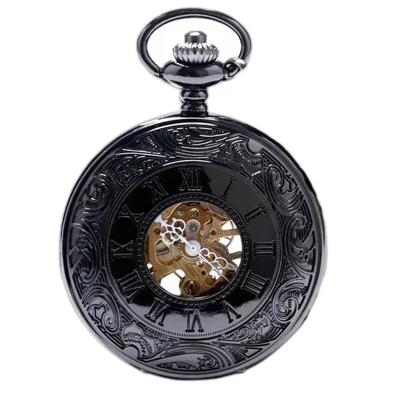 Lussuoso orologio da tasca steampunk nero in un'elegante scatola per orologi